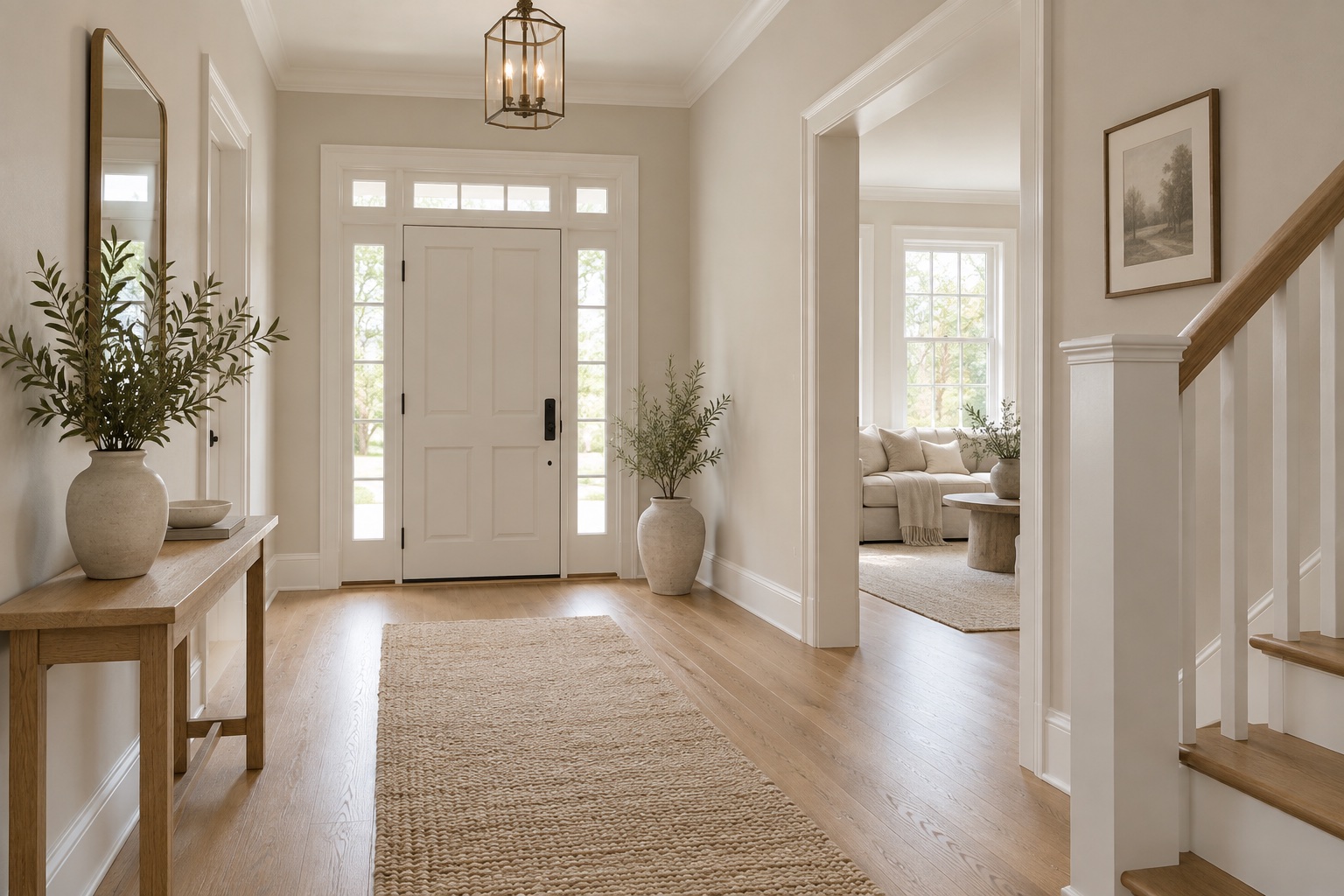 Entry with natural materials and considered lighting